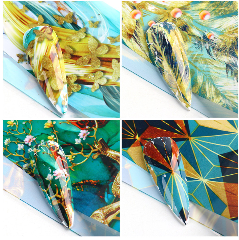 10Pcs Gradient Geometric Floral Nail Art Foil Marble Design Decoration 6121 NS47