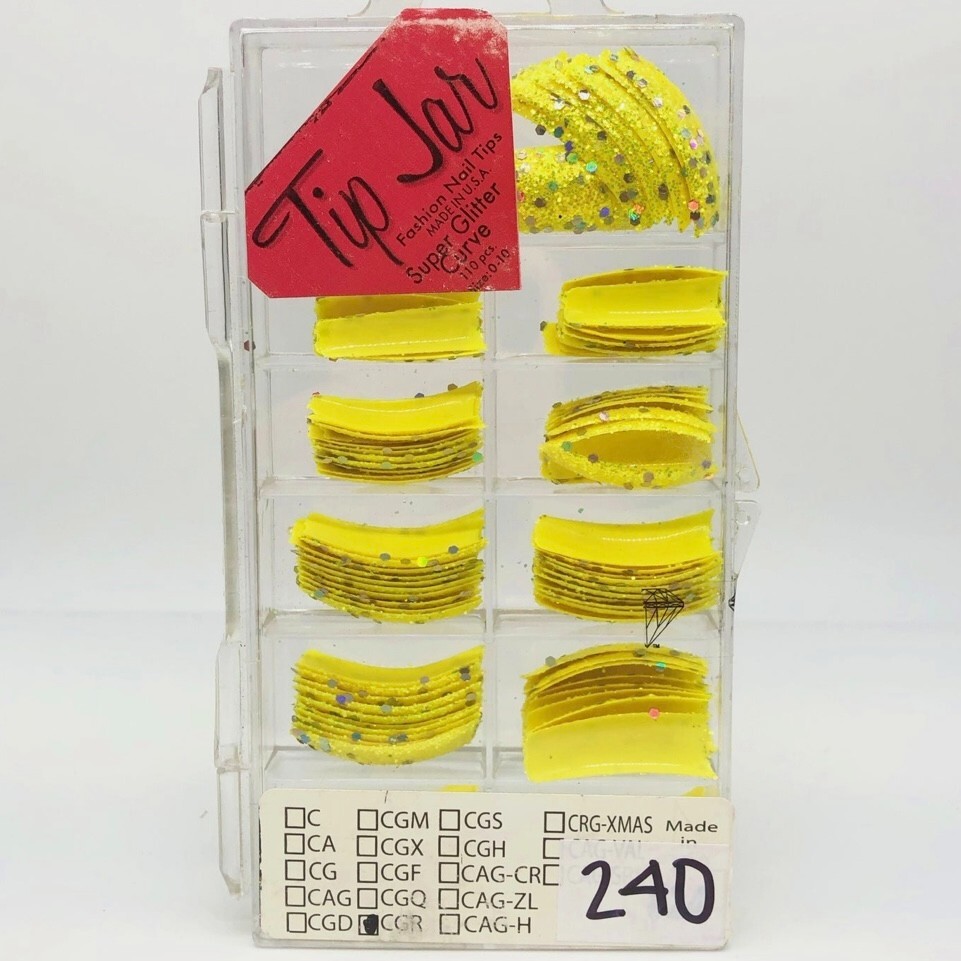 Brand New Tip Jar Fake Nail Tips – Yellow with Chunky Glitter (#240)