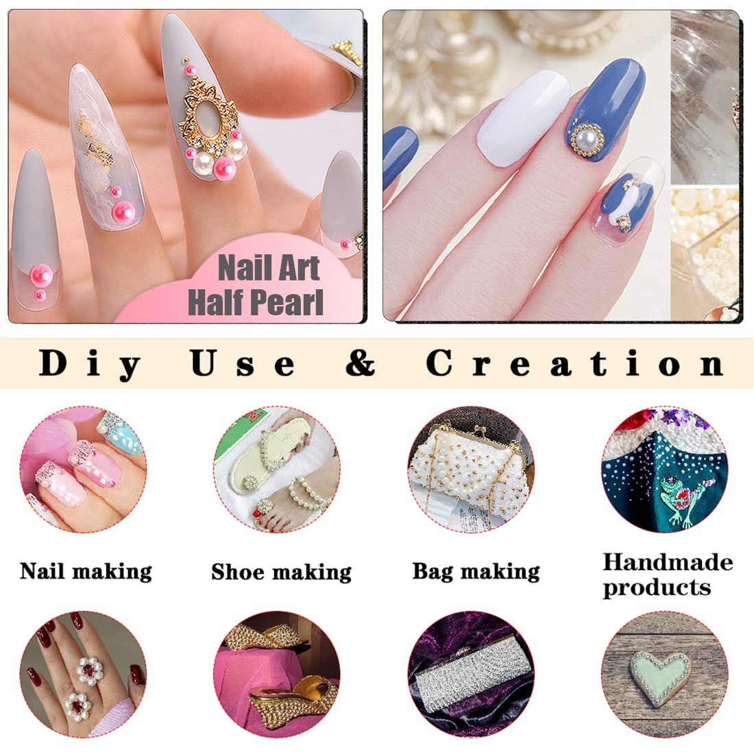 5800 Flat Back Half Round Pearls for Home DIY Nail Art Face Makeup Crafts