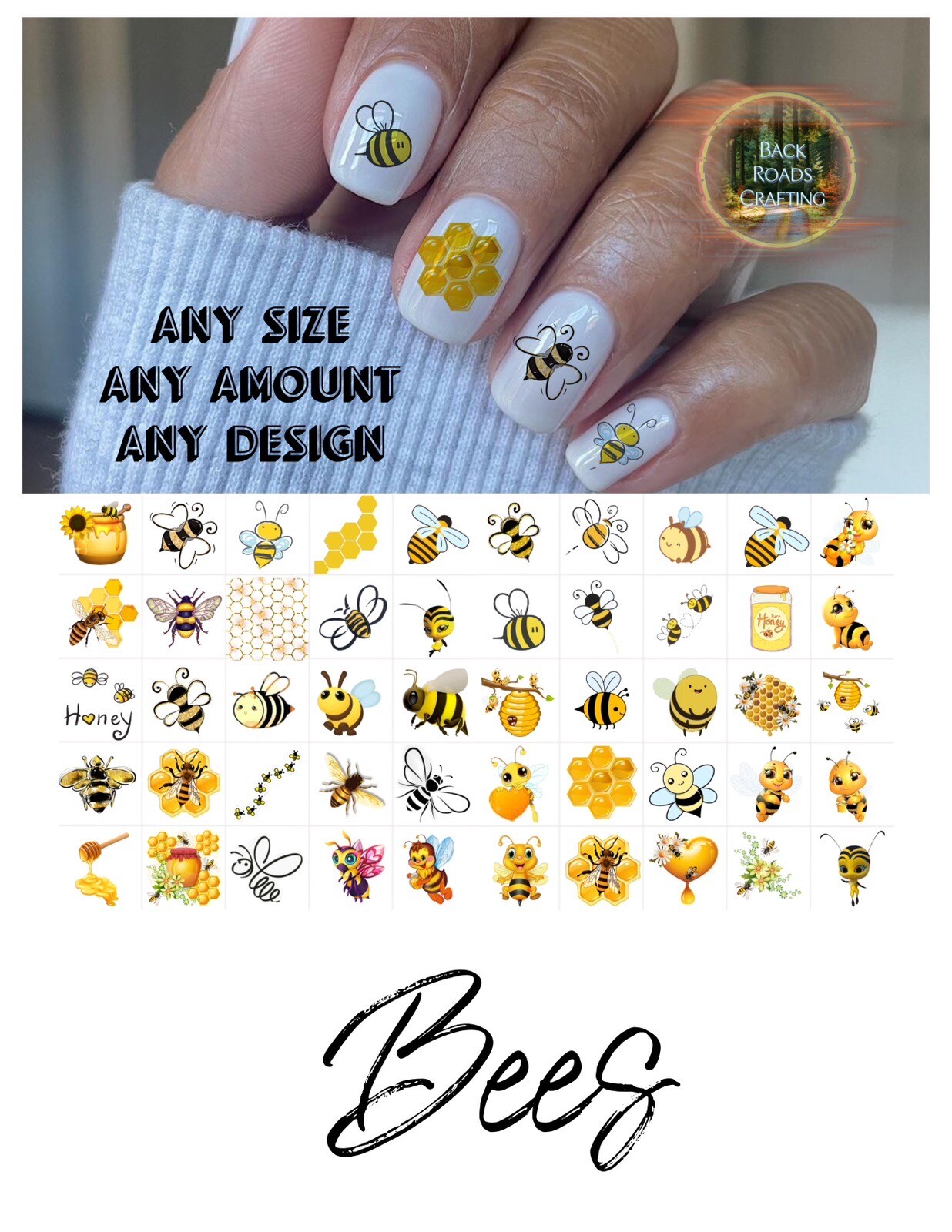 Bee Bees Waterslide Nail Art Decals Set Of 50 Instructions & Bonus Included