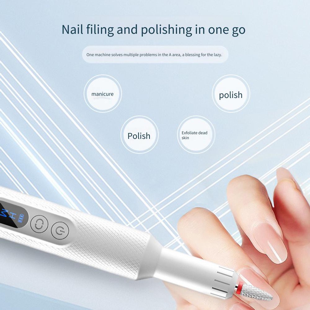 Portable Rechargeable Nail Drill Machine 1.8W Pen Style Electric File White
