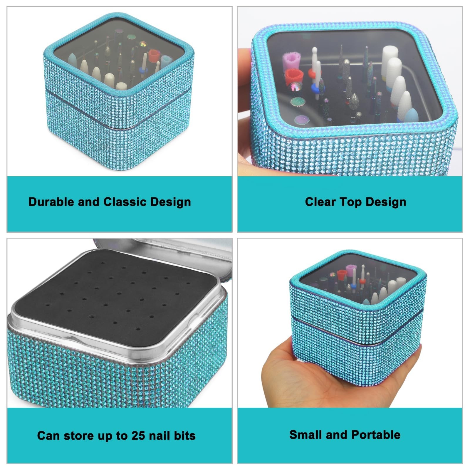 Nail Drill Bits Holder Case- 30 Holes Dustproof Rhinestone Nail Bits Box Efil…
