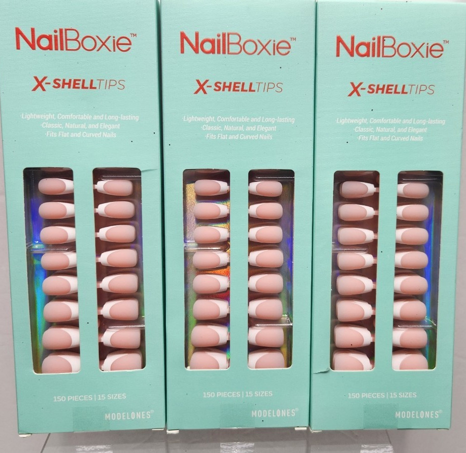 3-Modelones French Tip Press on Nails, 450 Nails 15 Sizes, Flesh/Pink Color IVGB