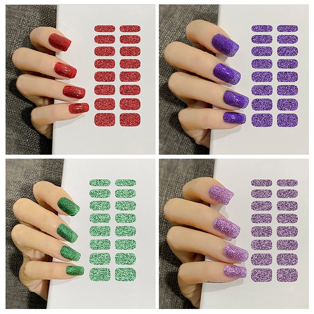 12 Sheets Glitter Nail Wraps Nail Polish Strips Solid Color Nail Polish Stick…