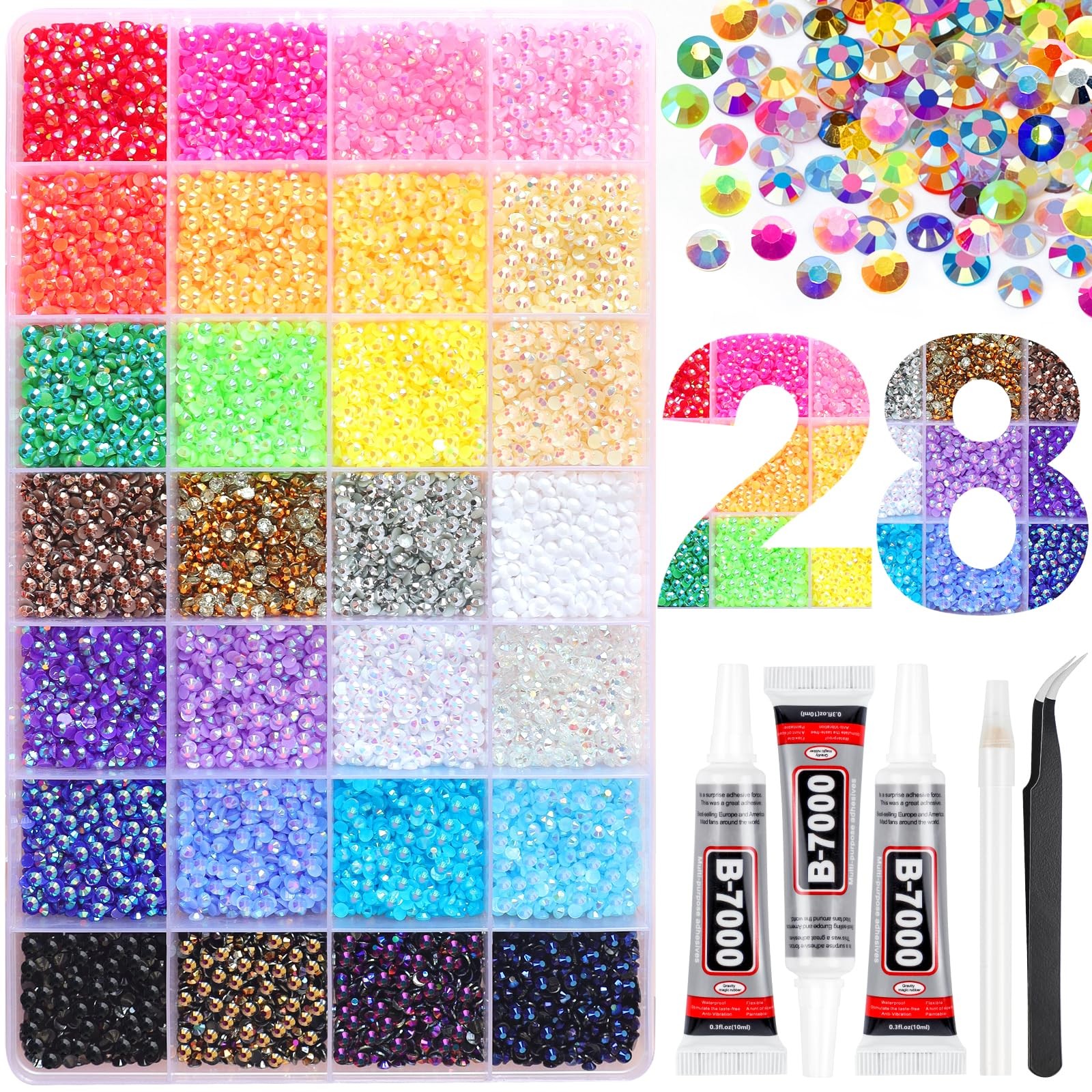 40000Pcs 28 Colors Resin Jelly Rhinestones for Bedazzling, Multicolor 3mm Fla…