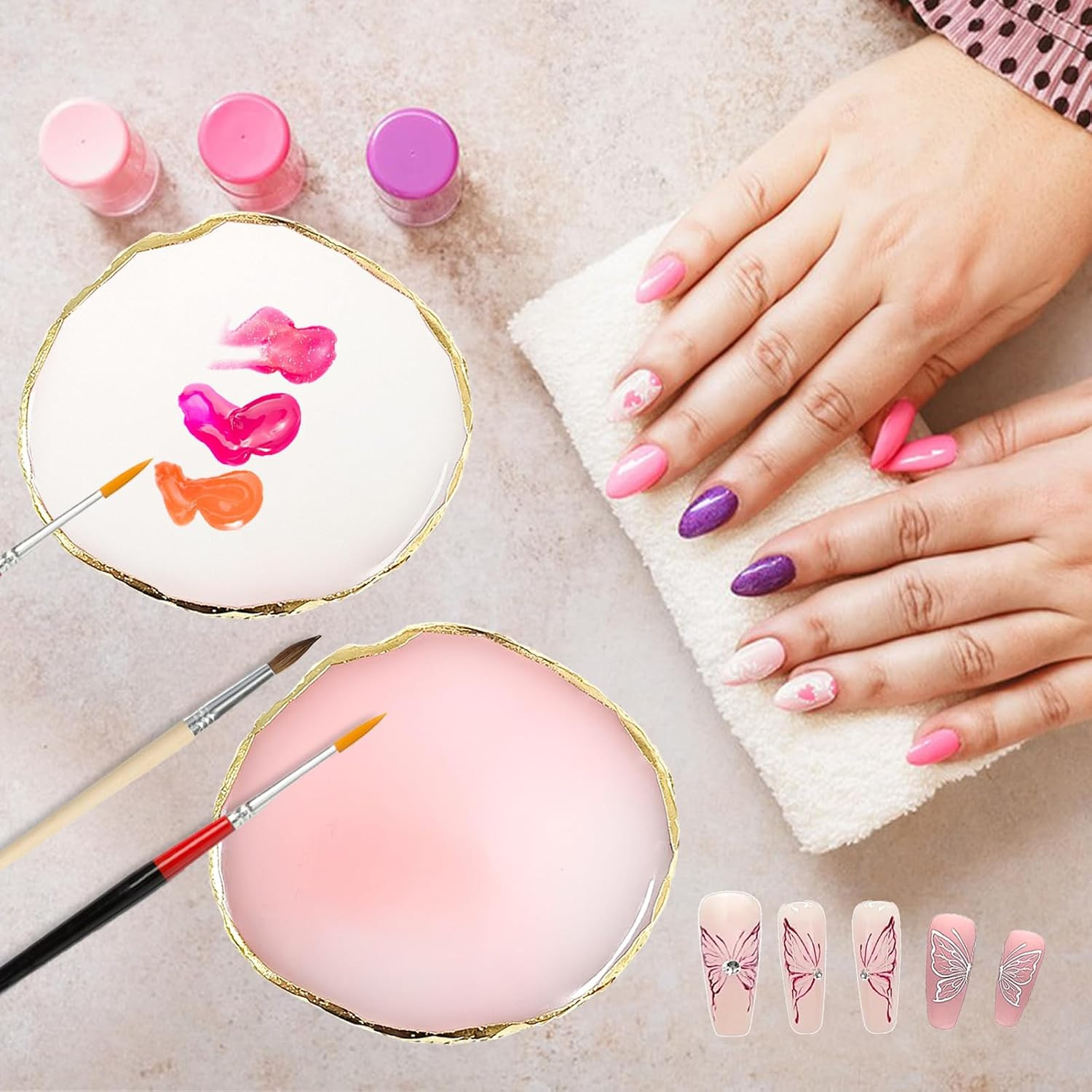 2Pcs Resin Nail Art Palette,Nail Polish Palette,Gold Edge Nails Holder Displa…