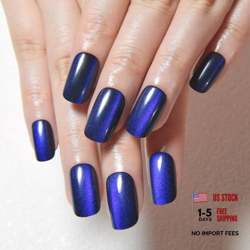 Royal Blue Cat Eye Press on Nails – Medium Square – Medium Square Stick