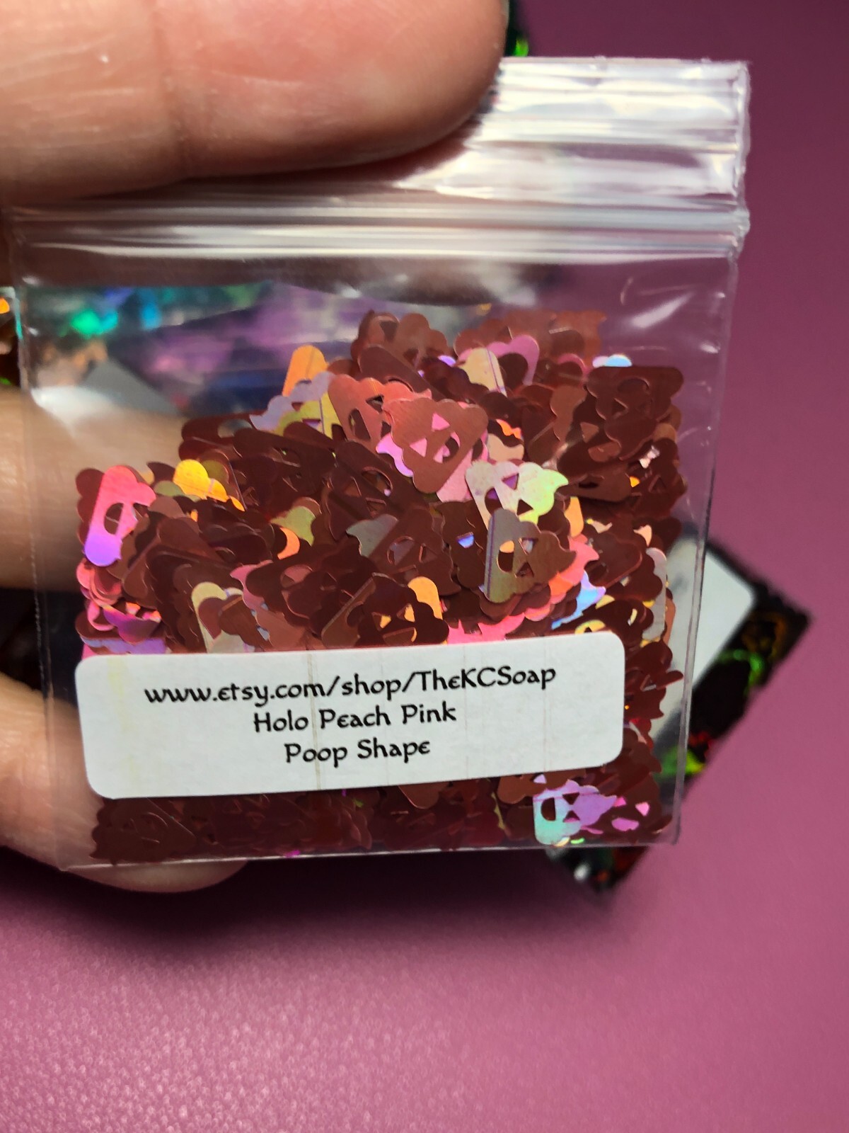 1OZ Solvent Resistant HOLOGRAPHIC PEACH PINK POOP Shape Glitter Epoxy US Seller