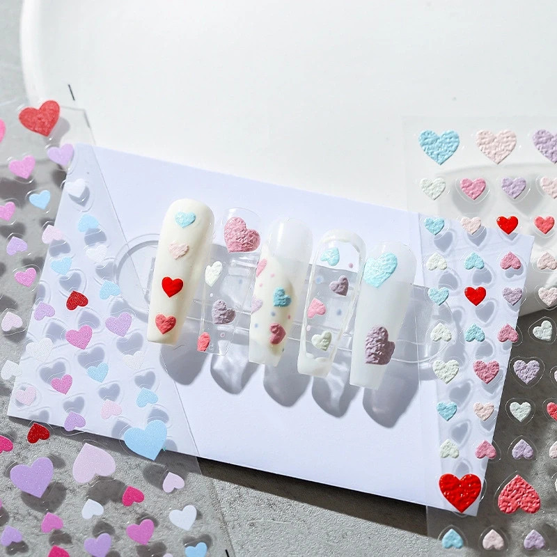 Multicolor Heart Nail Stickers – Red, Pink, Blue & Purple Designs (48)
