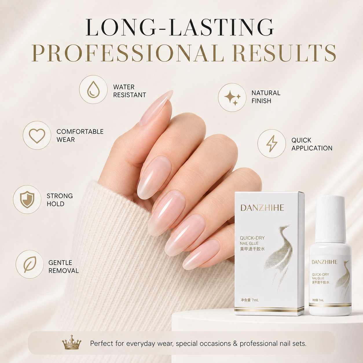 DANZHIHE 7ml Quick Dry Nail Glue Strong Hold Waterproof Long Lasting