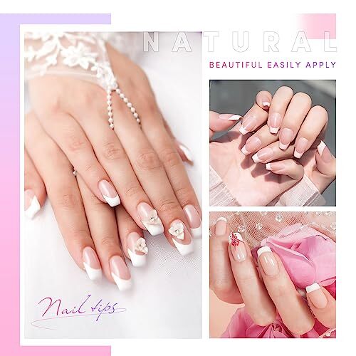 White French Nail Tips 120 PCS Short French Style Acrylic Nail Tip 12 Sizes