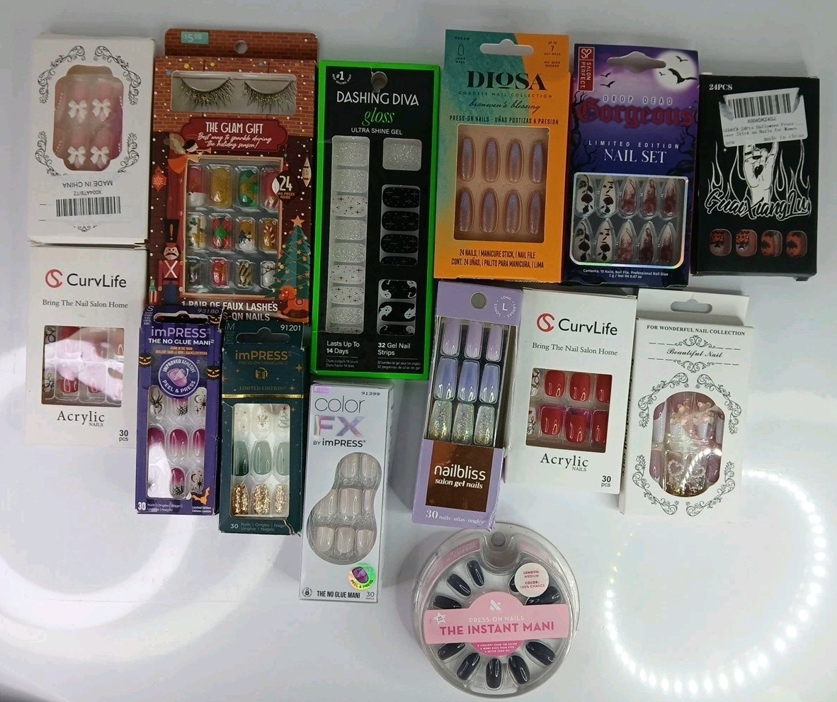 Mixed Lot Of 14 Press On & Glue Nails Accessories Seasonal Holiday