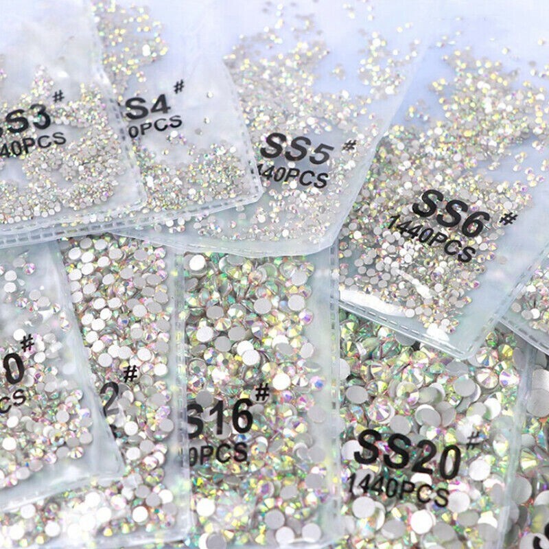 1440pcs Crystal Nail Art Rhinestones FlatBack Glitter Diamond 3D Tips Decoration
