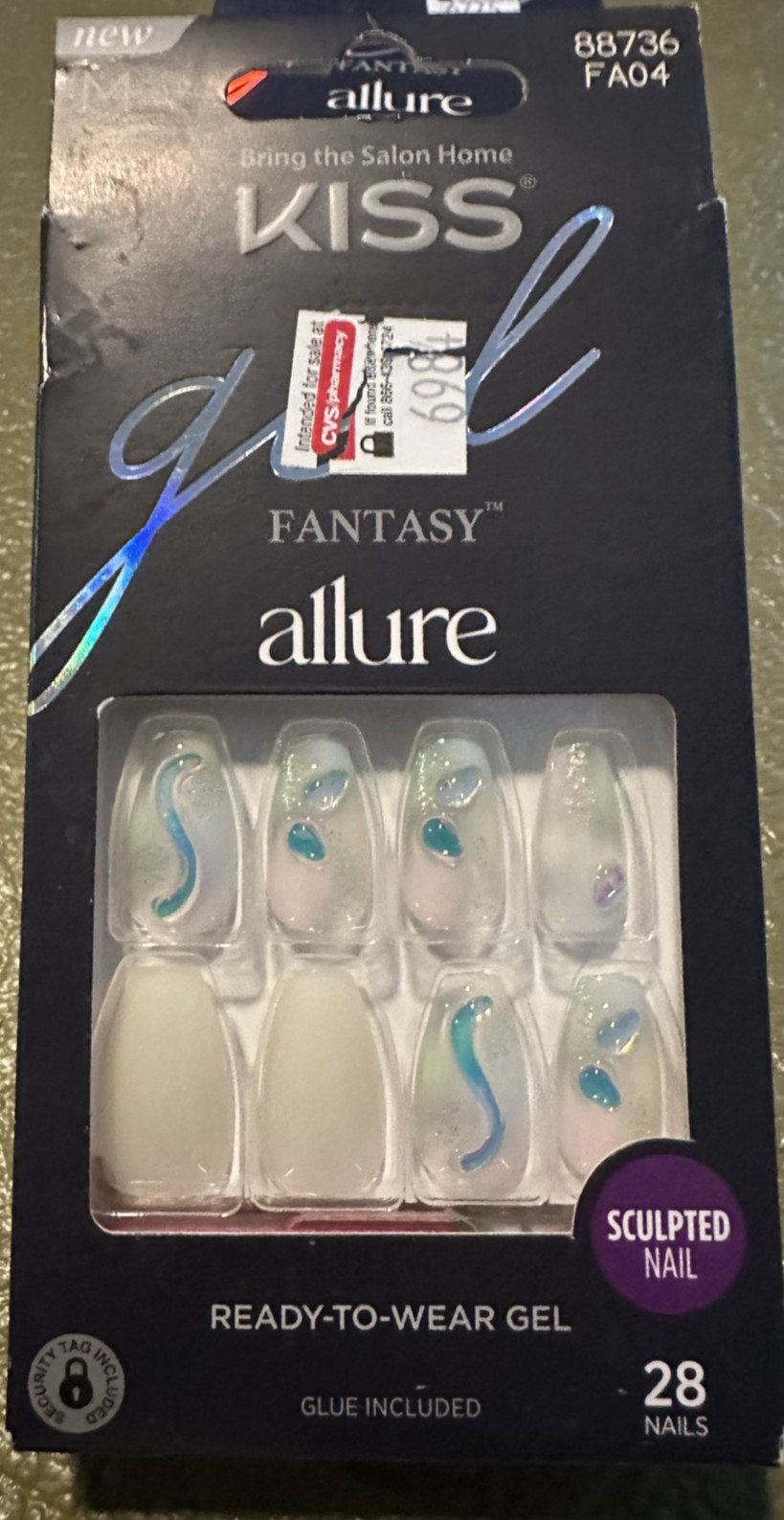 Kiss Nails Manicure Medium sculpted nails, Gel Allure, Clear 3D blue accent