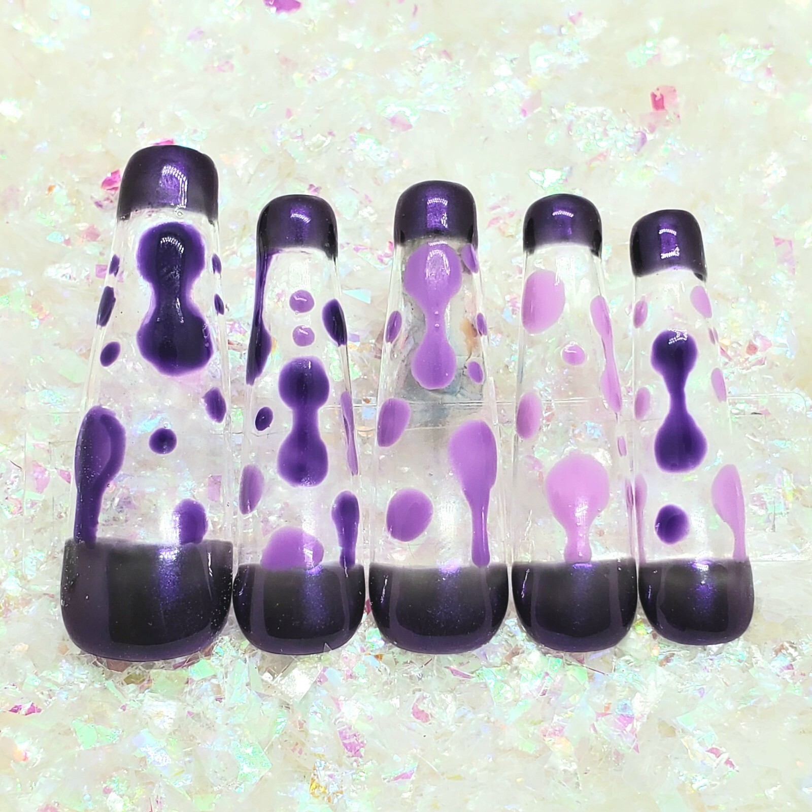 Purple Chrome Lava Lamp Extra Long Ballerina Press On Nails Handmade Hard Gel