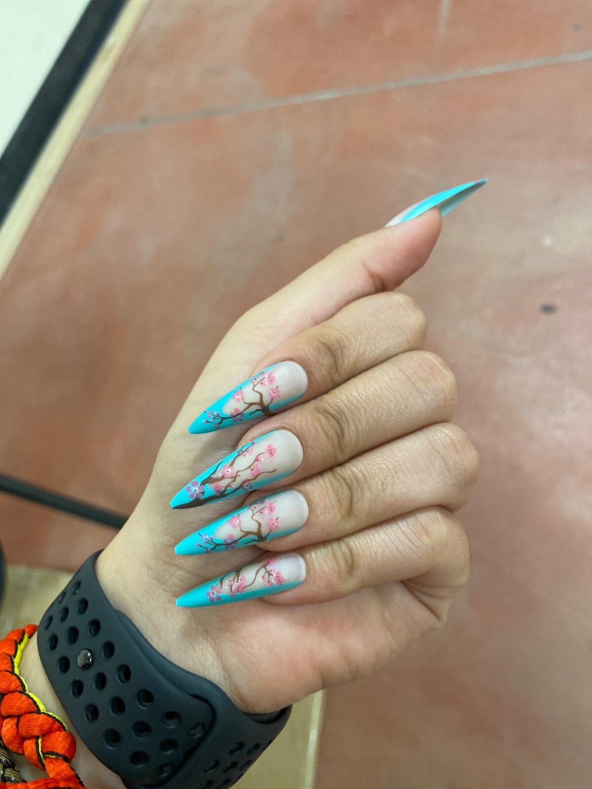 Cherry Blossom Ombre French Press On Nails With Glue Stiletto extra long matte