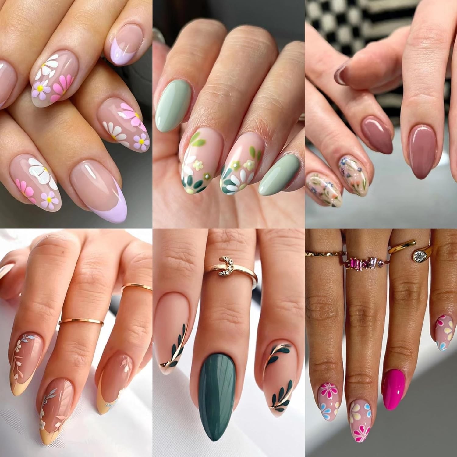 CTTHNBD SHOP Almond, Flower & Leaf Press On Nails – Short, Medium Sizes – 6