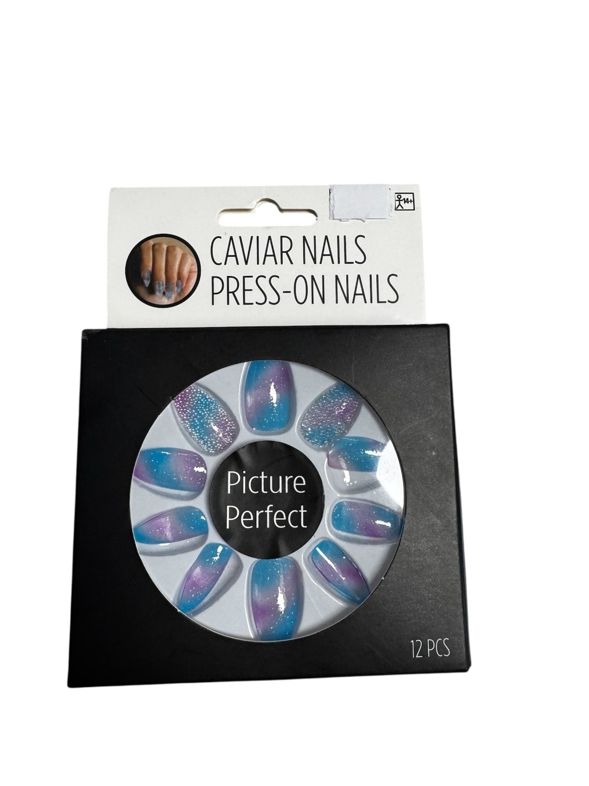 Amscan Caviar Press-On 12 Nails Purple Blue Rainbow Glitter Manicure Halloween