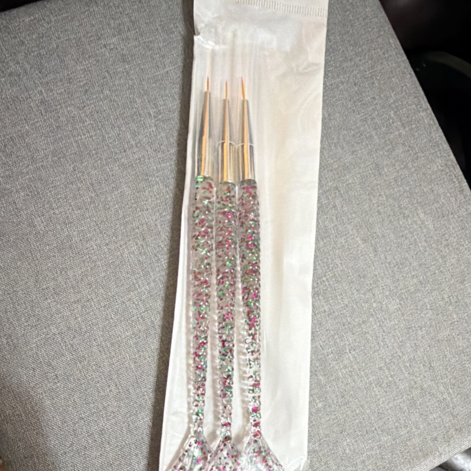Set of 3 Glitter Nail Liner Brushes Clear Pink Green for Nail Art