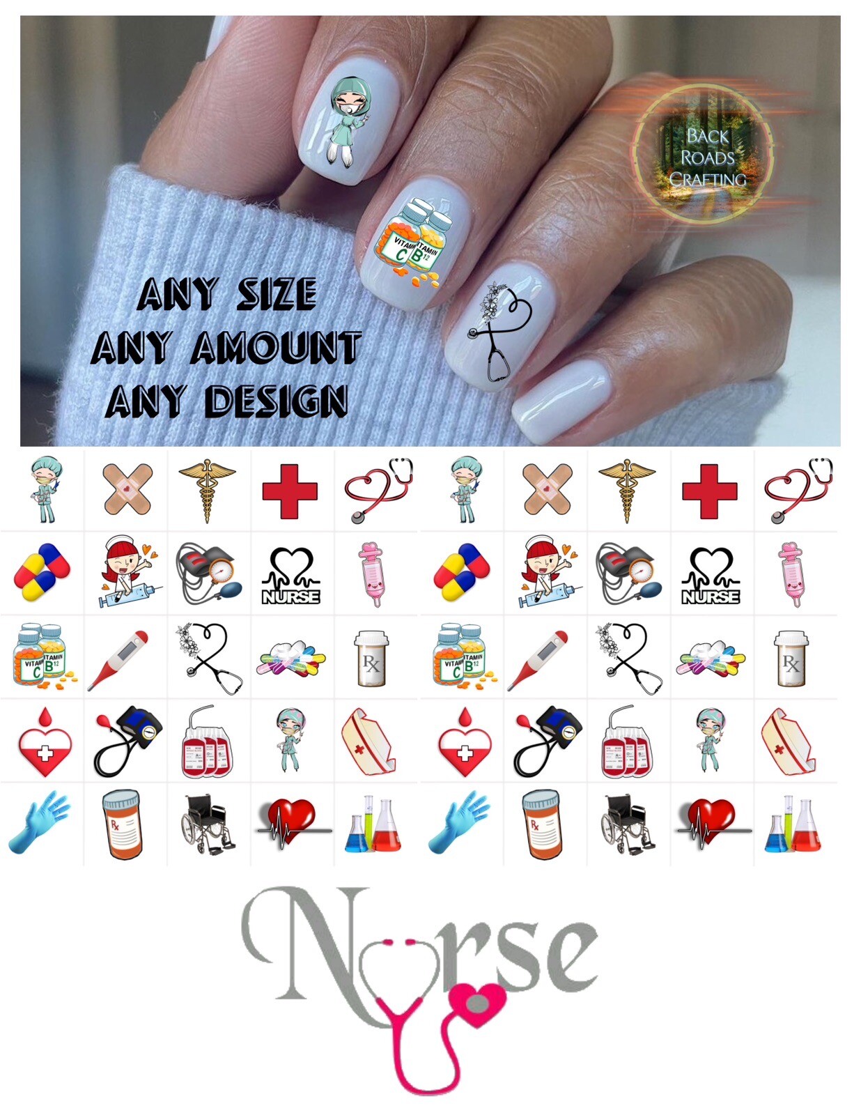 Nurse Doctor Waterslide Nail Decals Set Of 50 Bonus Instructions