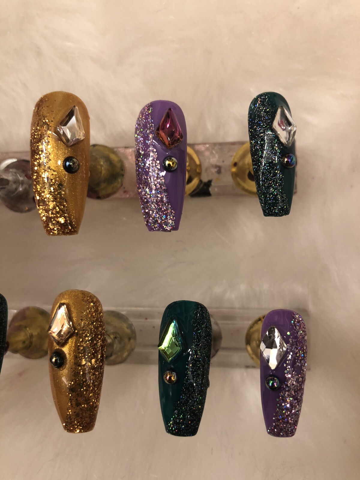 ℤ ℕ𝕒𝕚𝕝𝕤! Gorgeous Set of Handcrafted MARDI GRAS Press On Nails