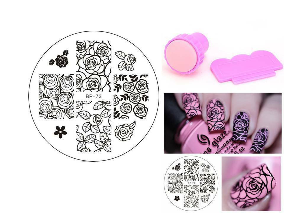 BP 73 Rose Flower Nail Art Stamping Template Image Plate Stamper Scraper Kit