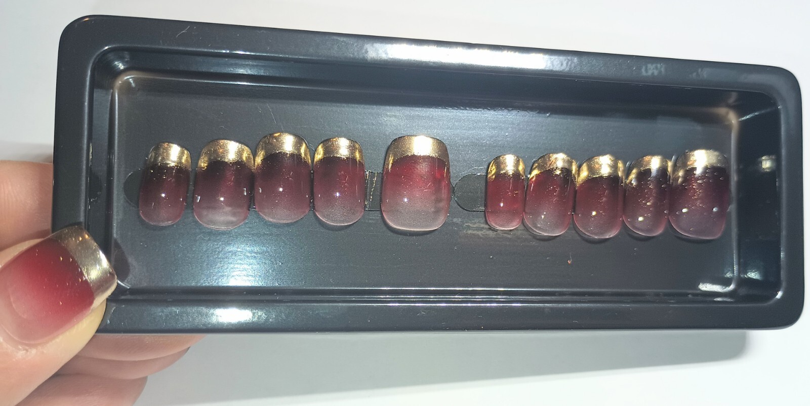 Green Gold Galaxy Cat Eye Press on Nails Handmade Fake Fingernails Gel Polish