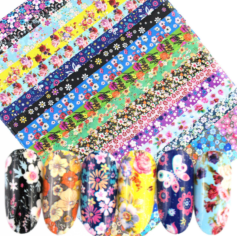 16Pcs Nail Foil Mixed Flower Stickers Nail Art Transfer Decals Tip Decor F4 NS46
