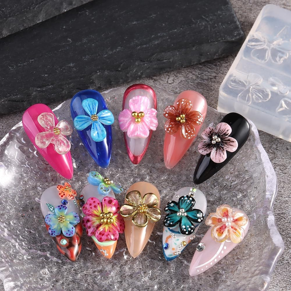 2PCS 3D Flowers Nail Art Silicone Mold, Spring Summer Hibiscus Flowers Blossom P