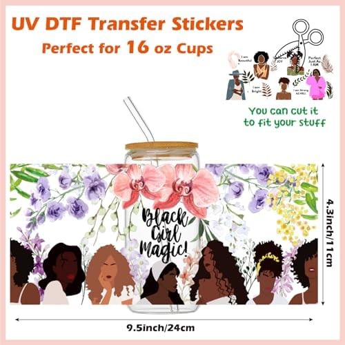 UV DTF Cup Wraps for Glass Cups 16 oz, 10 Sheets Cup Rub on Transfers for Crafts