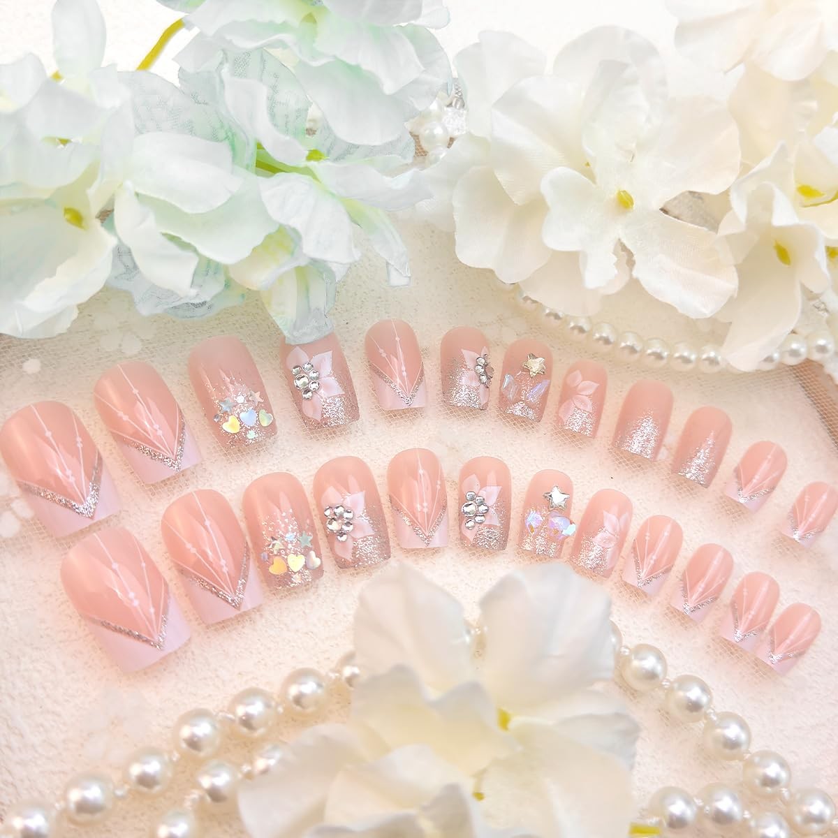 DZPGUONIZ 24pcs Short Square Press on Nails French Tip Fake Short, Multicolor