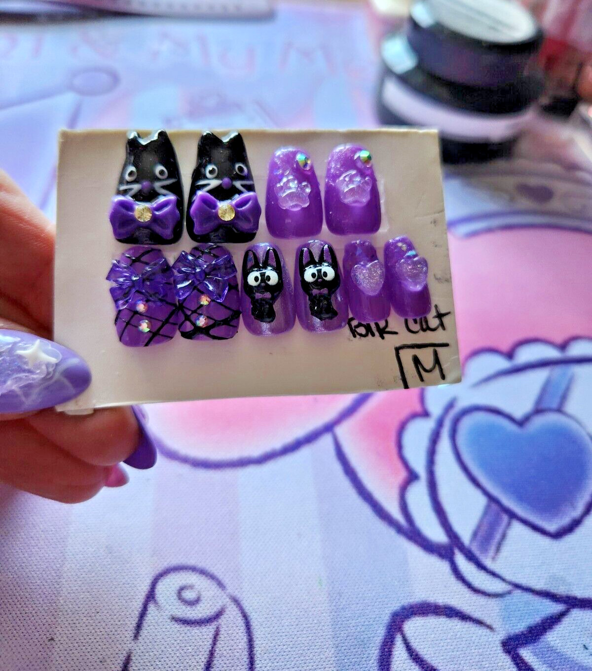 Hand Painted Custom “Black Ca” Extra Short Length Coffin Press On Nails (size M)
