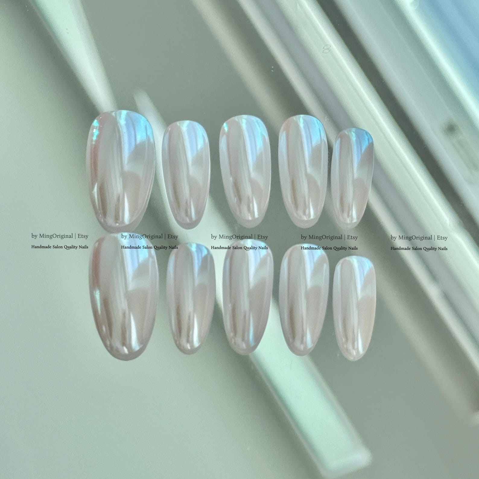 Handmade Pink Chrome Mirror Medium Almond Press on Nails