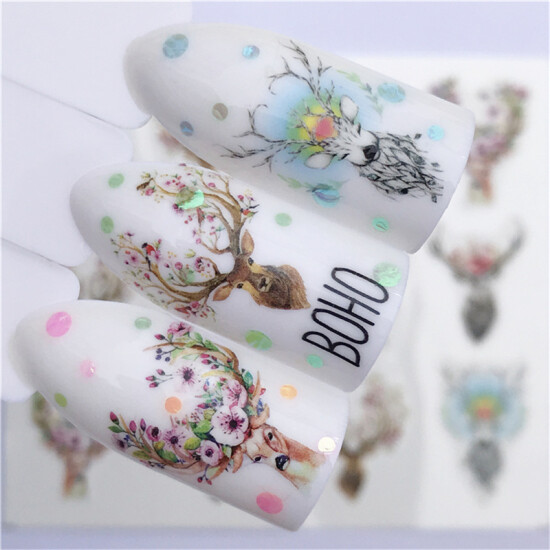 Multicolor Flower Deer PVC Nail Art Decoration Stickers #992-3074