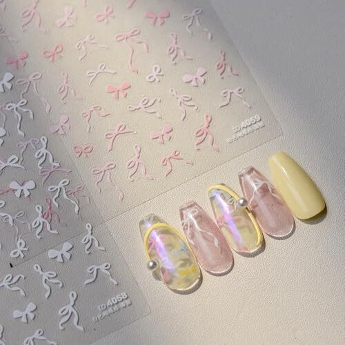 Sweet Pink White Black Bow Nail Stickers for Nail Art Kawaii Waving Ribbon