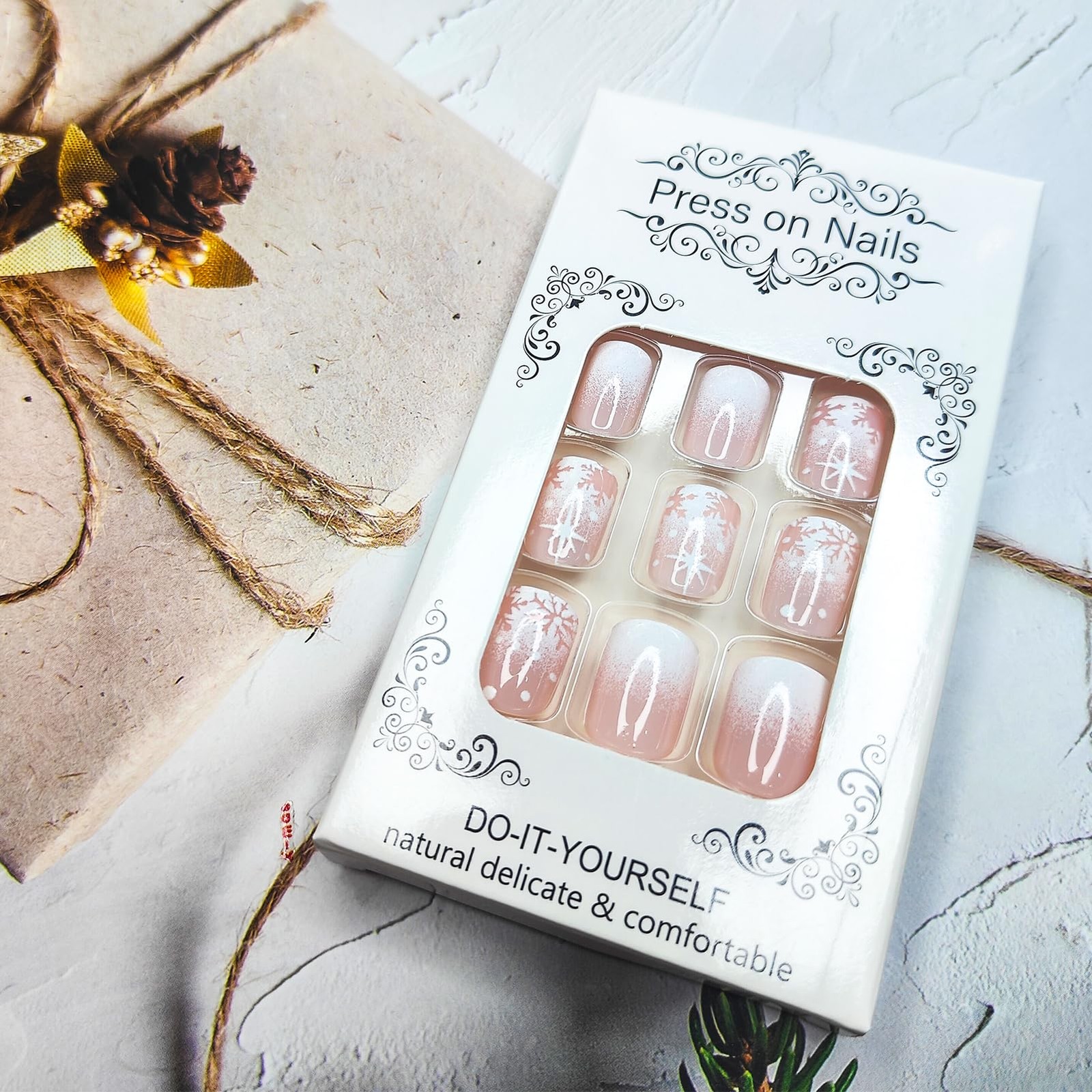 Mkwntg Christmas Press on Nails Short square Fake Short, Multicolor