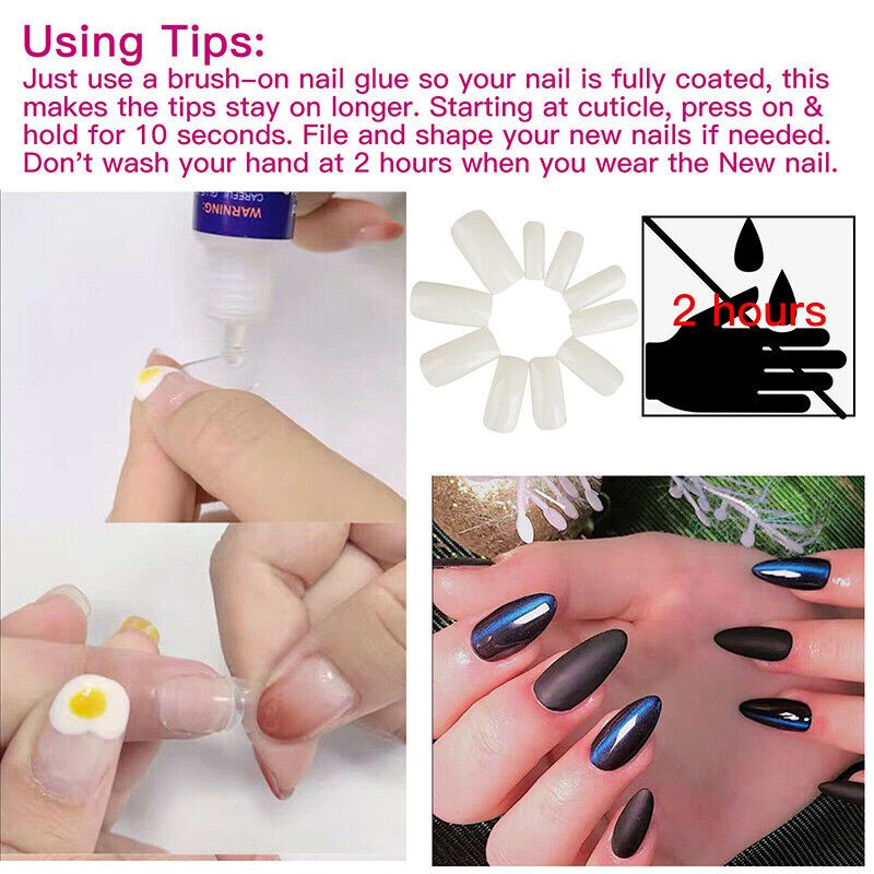 500pcs 10 Sizes Fashion Manicure Full Cover Natural False Nails Fake Tips Tool c
