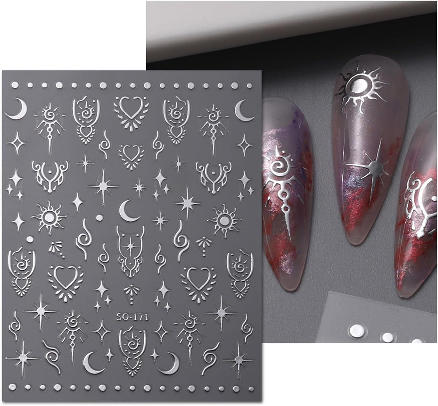 Moon Star Nail Stickers, 3D Self-Adhesive Art Decals Stars Sun Design Stickers L