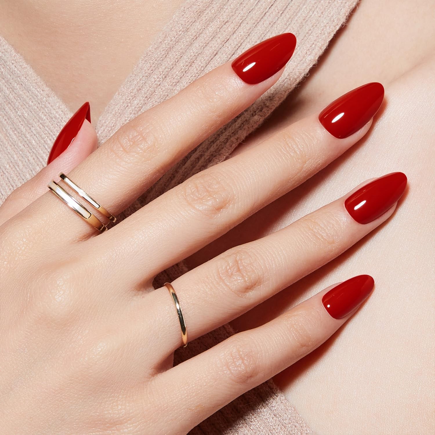 Modelones Red Press on Nails Almond, Spring Short Almond Fake Nails, Nail Kit…
