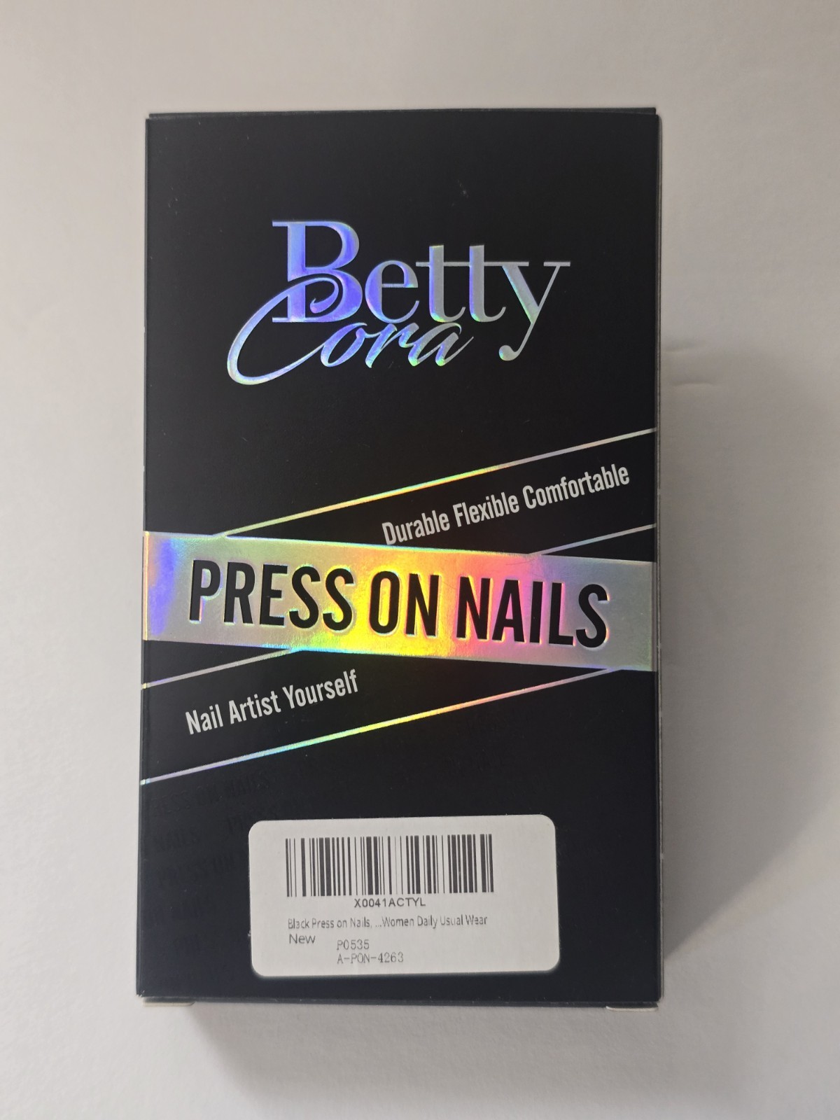 Betty Cora, Black Press On Nails, Glue Included, 24 Pcs Reusable