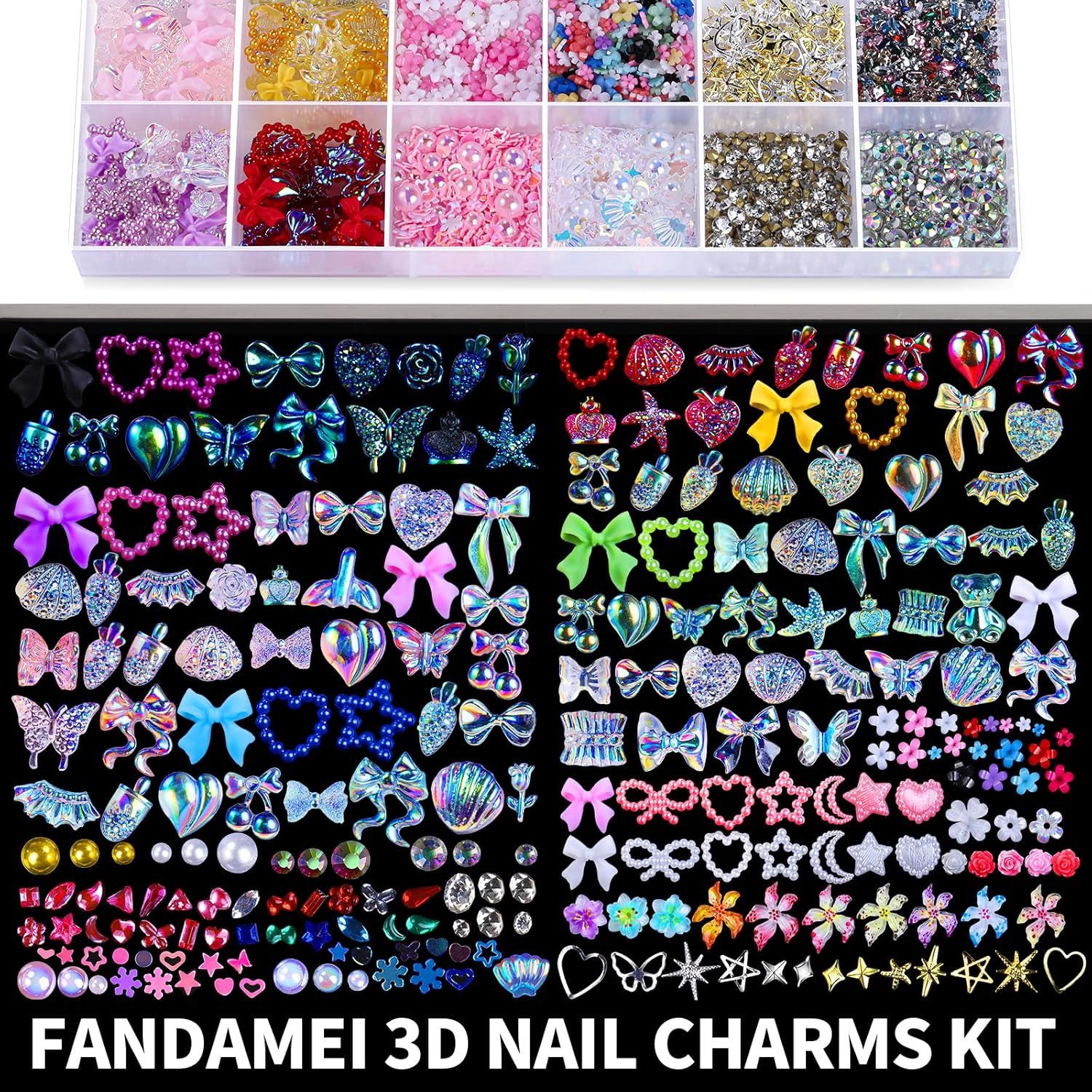 FAMDAMEI 24 Grid Nail Charms, Nail Art Kit with Multi Shapes Nail Charms and …