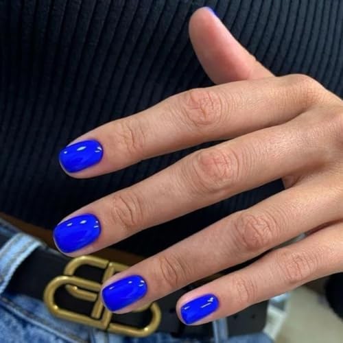 Short Square Gel Nails – Royal Blue – Natural Gel – Glossy