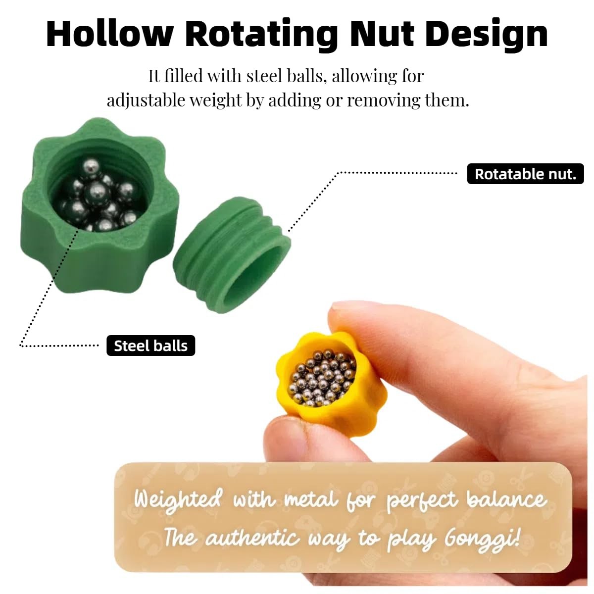 Weighted Gonggi 0.8 inches x x 1.2 inches, 1 Set With Steel Balls