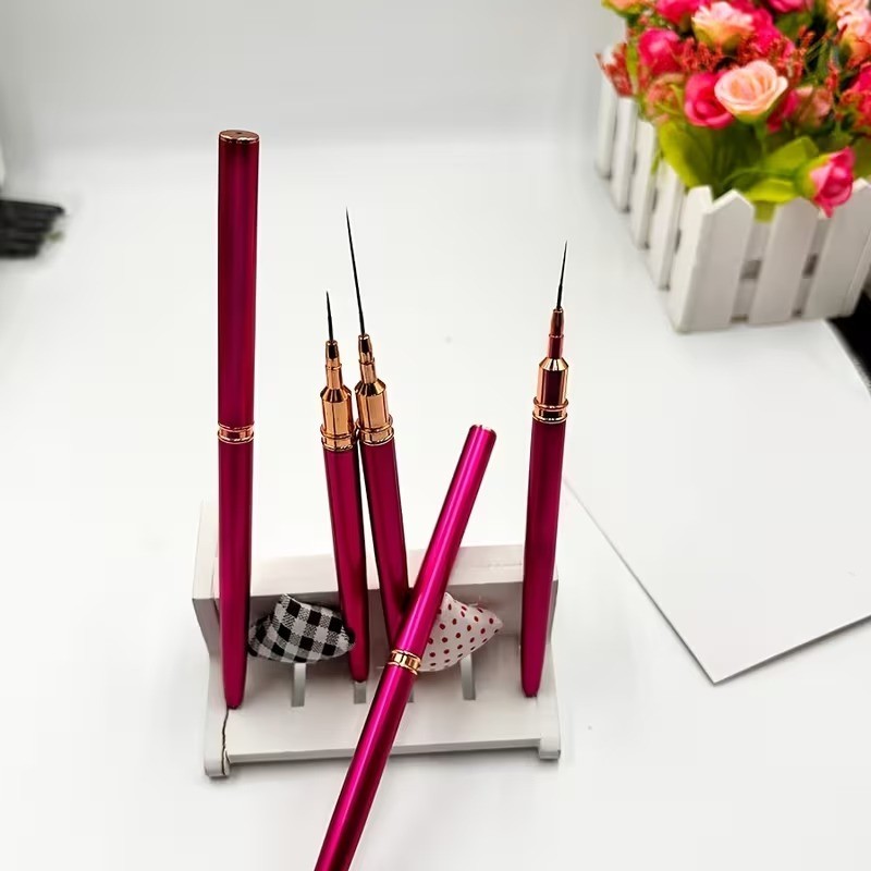 Metal Flat Cap Peach Pink Drawing Pens 5pcs All-in-One Set for Nail Art