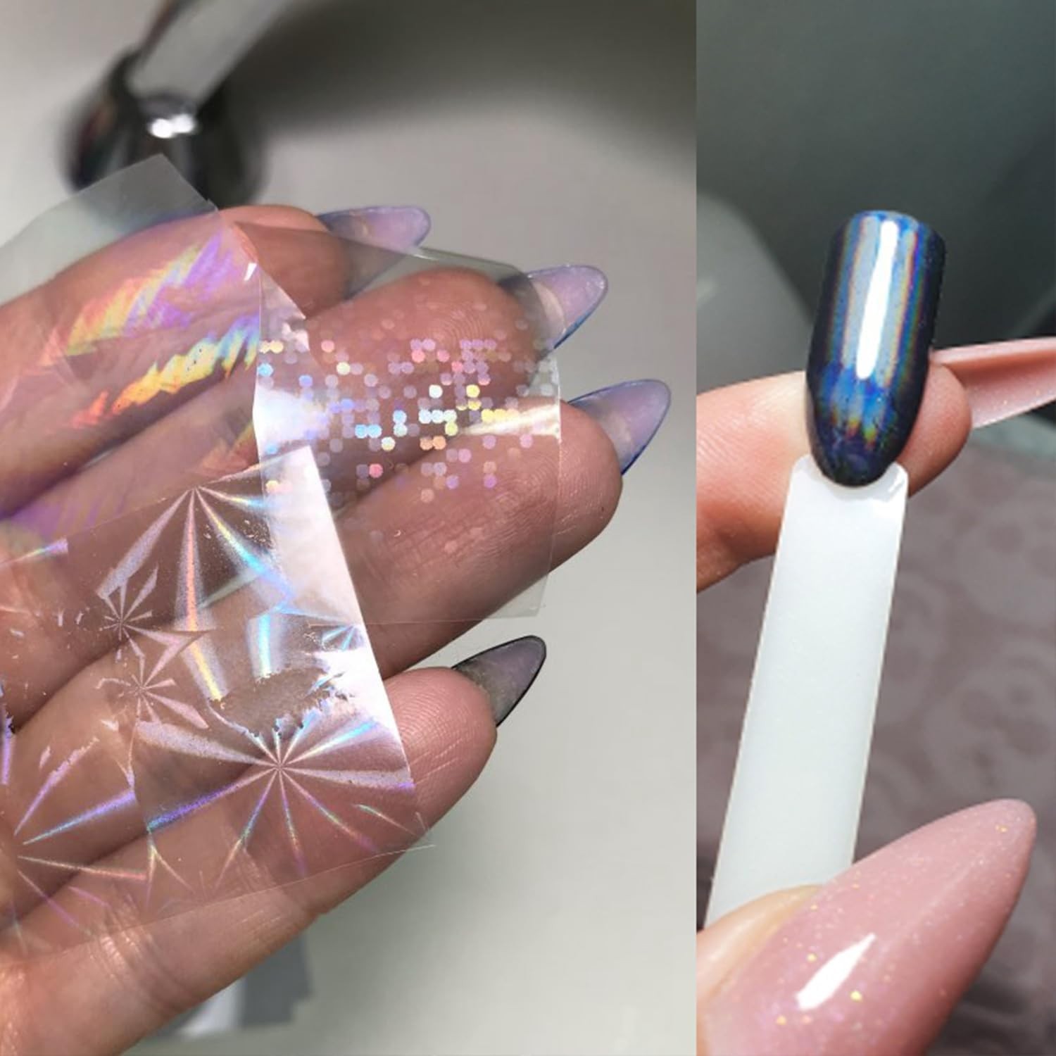 SILPECWEE 2 Boxes Aurora Nail Foil Clear Laser Glass Fragment Style