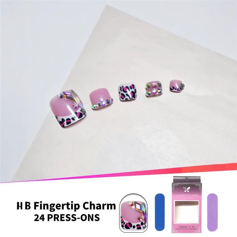 Pink Leopard Toe Nail Patches With Rhinestones Ins Style Wholesale From Factory