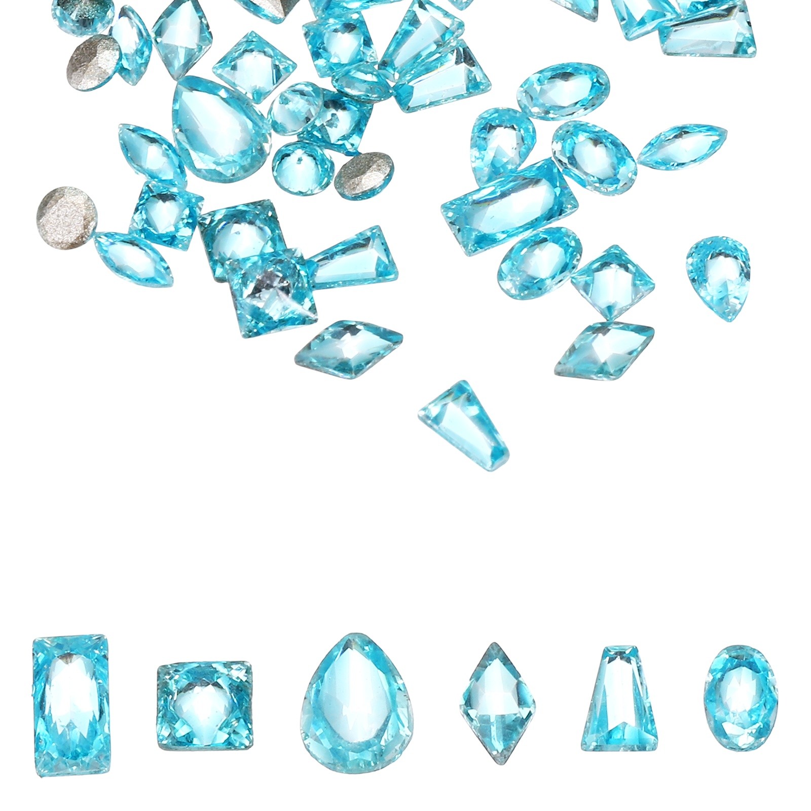 100pcs Shiny Zircon Rhinestones 2-3mmm Multi-shape Nail Art Diamonds, Lake Blue
