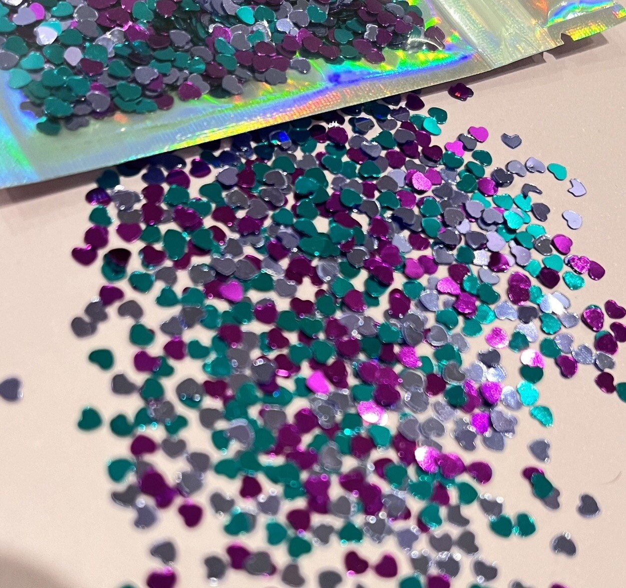 Confetti Holographic 3D Heart Glitter For Nails Art Craft Purple Pink Shinny