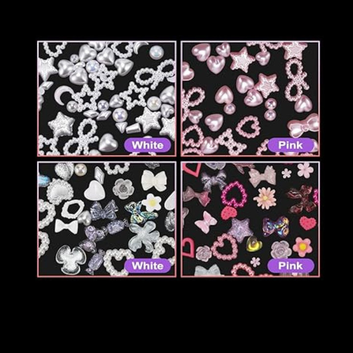 (5 BOXES) TATIWOO 3D NAIL ART CHARMS 24PCS PINK BOW HEART STAR BUTTERFLY DECALS