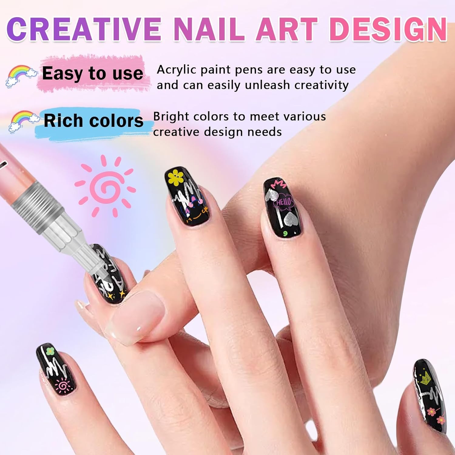 Vibrant Acrylic Nail Art Pens Set – Easy Application & Waterproof Formula